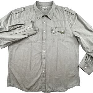ECKO Unltd Button Up Shirt Men 3XL Green Micro Plaid L/S Epaulets Casual Streetw